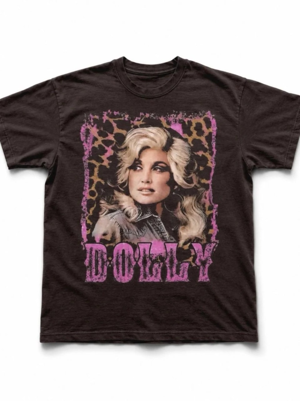 Vintage-Style Brown Graphic Tee with Dolly Parton Pink Accents